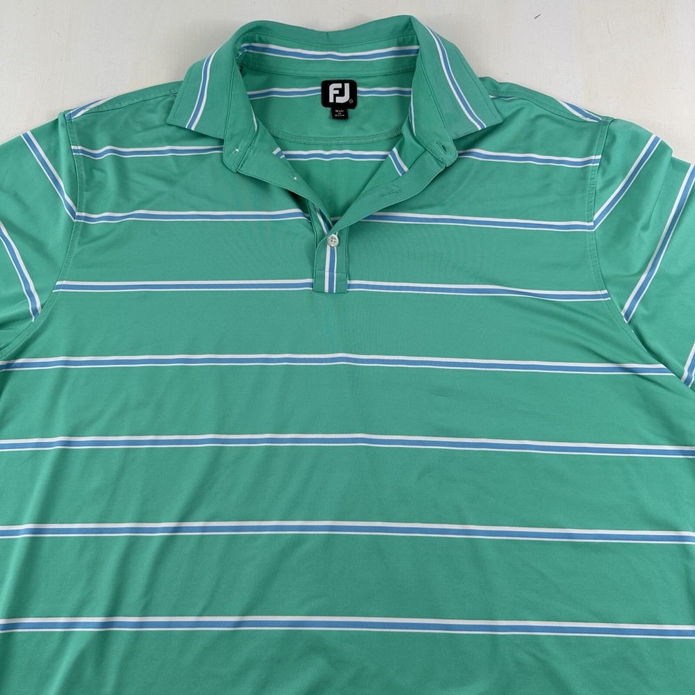 FootJoy FJ Polo Golf Shirt Mens XXL 2XL Green Blue Striped Performance‎ Stretch